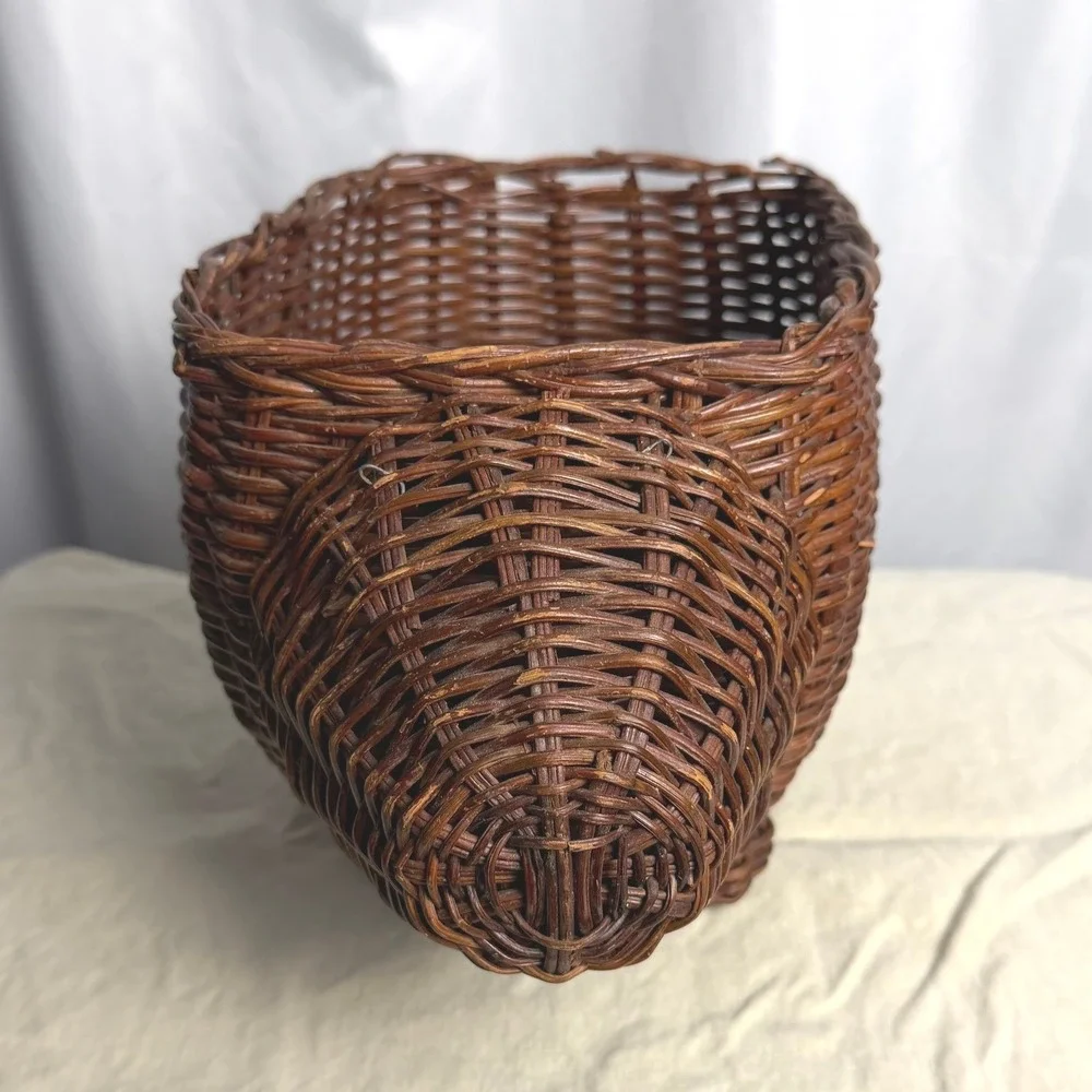 VTG Wicker Rattan Pig Basket Planter Bowl Folk Art Farmhouse Rustic Decor Gift